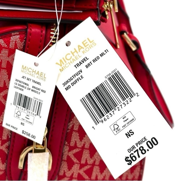 Michael Kors Medium Duffle Satchel Crossbody Bag & Large Double Zip Wallet Red - Picture 15 of 15
